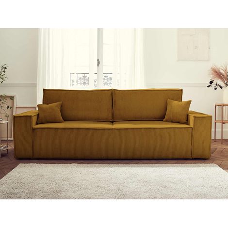 Dellia – 3-sitzer sofa mit schlaffunktion – mit bettkasten – aus cord – zeitgenössischer stil - gelb