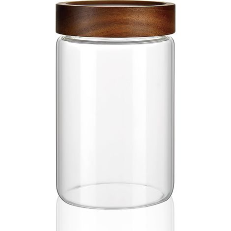 Bocaux de conservation en verre avec couvercle hermétique de 850 ml - Taille moyenne - Avec couvercle en bois en spirale - Pour céréales, thé, grains de café, pâtes, farine (1/5)