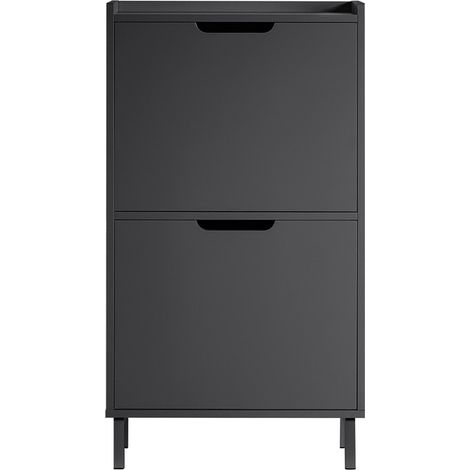 SoBuy Scarpiera Con Ribalte Scarpiera Con Ripiani Scarpiera Portascarpe Salvaspazio 2 ante Nero L50xP19xA91cm FSR151-SCH (1/5)