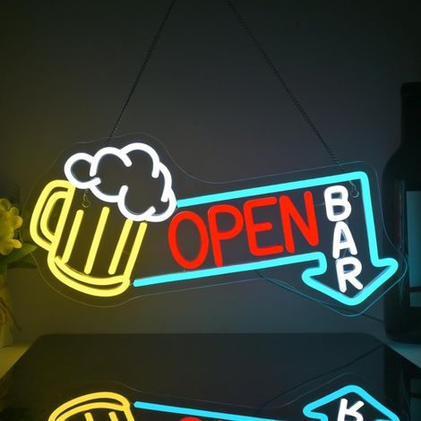 Neon Sign Cold Beer Sign Sign Bar Sign Open LED Sign Light Up Sign with USB Adjustable Arrows for Beer Bar Club Party (1/5)