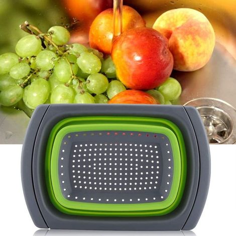 Set de passoire pliable, passoire pliable, passoire pliable de cuisine, panier d'égouttage en plastique, passoire pliable ensemble, égouttage des légumes, fruits et nouilles (vert) (1/5)