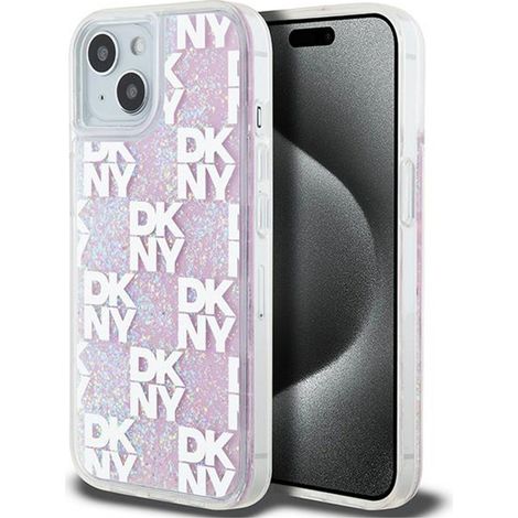 Dkny Liquid Glitter Multilogo - Cover per iPhone 15 / 14 / 13 (Rosa) (1/5)