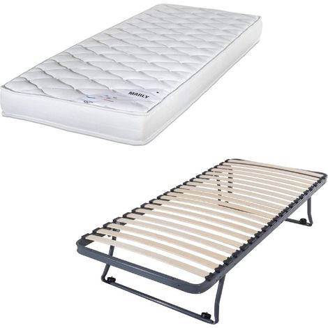 Sommier gigogne + matelas Marly - 90x190 - Mousse - 20 lattes bois - Gain de place (1/5)