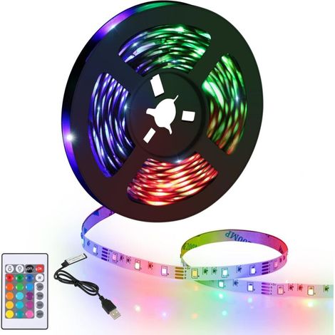 Bande LED 5 m, LED RGB flexible et résistante, multicolore avec télécommande pour chambre, cuisine, TV, fêtes
