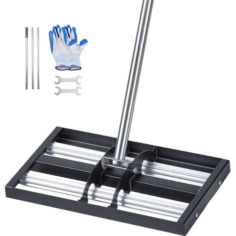 Râteau de Nivellement de Pelouse avec Rouleaux 43,8x25,5 cm Niveleur de Gazon Acier Inoxydable, Outil de Nivellement pour Cour, Terrain de Golf, Jardin, avec Manche 161 cm Réglable en 4 Sections (1/5)