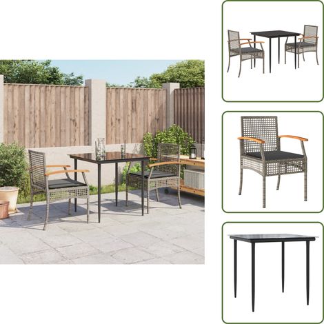 Chaise de jardin avec coussin - vidaXL Ensemble à manger de jardin 3 pcs coussins gris résine tressée - Meubles extérieurs (1/5)