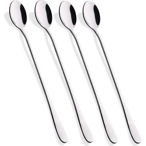 Cuillère à thé glacé Hiware à long manche de 23 cm, cuillère à café, cuillère à glace, cuillère à cocktail en acier inoxydable (1/4)