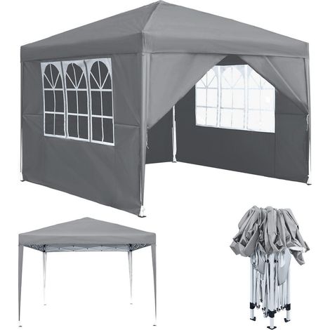 Faltpavillon 2.5x2.5m Grau Wasserdicht mit 4 Seitenteilen und Fenstern (1/5)