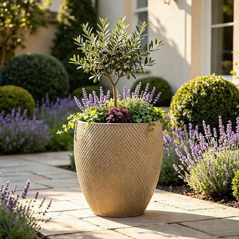 Pot de fleurs en céramique beige 46 cm x 53 cm pour grandes (1/5)