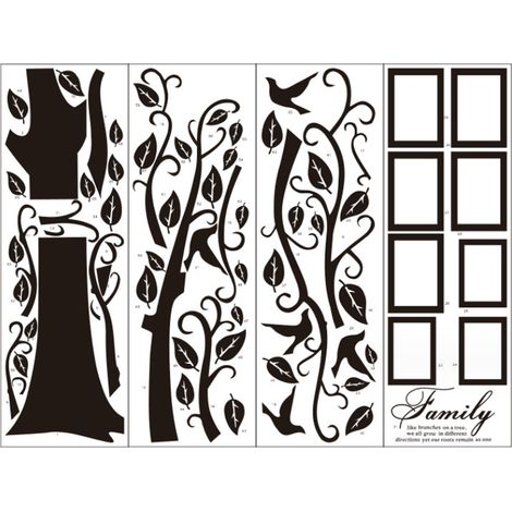 Grand autocollant mural arbre généalogique, cadre photo noir à faire soi-même, décoration murale autocollante pour salon et décoration intérieure (1/5)