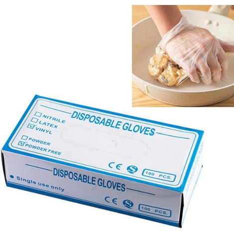 100 Einweg-PVC-Handschuhe, lebensmittelechte Kunststoffhandschuhe für Catering, Küche, Backen, große Größe (1/5)
