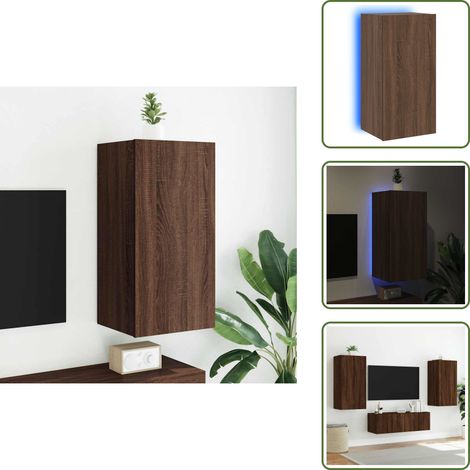 Meuble TV mural avec lumières LED chêne marron 40,5x35x80 cm - Meuble Tv Mural - Armoire Tv Murale - Éclairage Led Rgb - Rangement Mural - Design Moderne