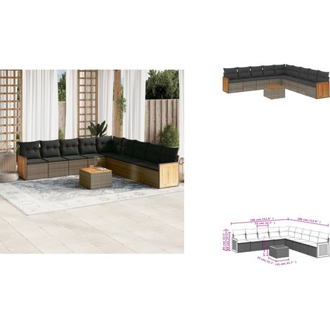 10-tlg. Garten-Sofagarnitur mit Kissen Grau Poly Rattan - Gartenmöbel - Esstischgarnituren - Outdoor Möbel - Lounge Set - Rattan Gartenmöbel (1/3)