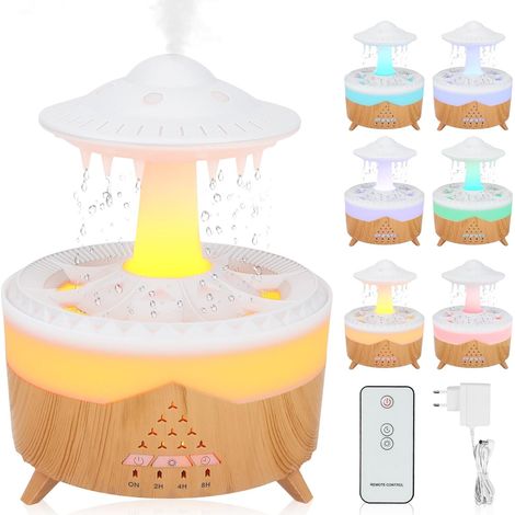 Humidificateur d'air avec Lampe Pluie,avec Télécommande,LED 7 Couleurs,Minuterie 2H 4H 8H,Arrêt Automatique sans Eau,Diffuseur D'Huiles Essentielles pour Maison,Bureau Et Chambre (1/5)