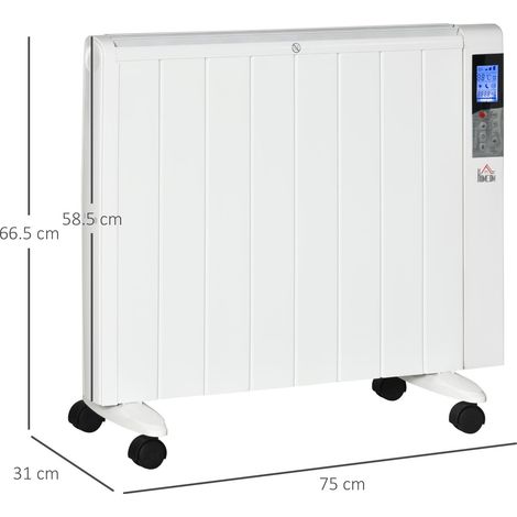 Chauffage d'appoint électrique 1000/2000 W avec minuterie et réglages de température pour pièces jusqu'à 15 m², 75 x 31 x 66,5 cm, blanc (1/5)