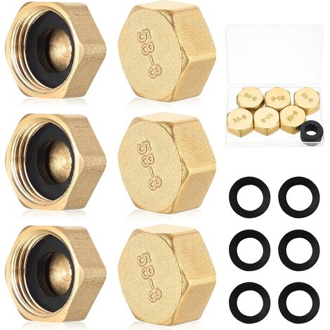 6 Pcs Bouchon en Laiton Femelle 1/2 Pouce, Bouchon Plomberie, Capuchon Fileté en Laiton, Filetage Femelle 1/2 Pouce pour Raccordements Plomberie Tuyau Eau de Jardin (1/5)