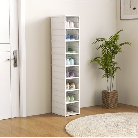 Boîtes à chaussures empilables et pliables, lot de 8, portes transparentes, rangement gain de place pour sneakers jusqu’au 43, sans montage, blanches  CHICFURN (1/5)