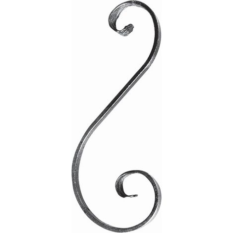 Deco Fer Forge – Volute en S inégale fer forgé à souder – Hauteur 270mm, largeur 110mm, plat lisse 12x6mm – Pour portails et clôtures