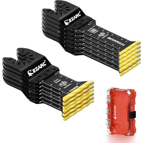 Confezione da 12 lame per sega oscillante - Lame multiuso - Taglia metallo, legno, plastica, chiodi e viti - Rivestimento in titanio ad alta durata - Per lavori di ristrutturazione e spazi ristretti - (1/5)