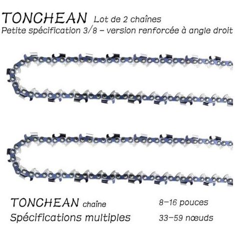 Pair Guide et chaîne pour tronçonneuse,Lot de 2 chaînes de tronçonneuse Faible Rebond 3/8\"LP 56 maillons pour tronçonneuse (15pouces)Lame à 28 sections——Segment à angle droit électrolytique (1/5)