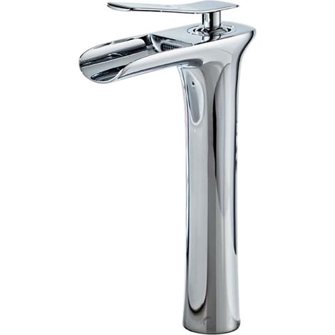 Robinet de lavabo de luxe en laiton, montage sur plage, mitigeur à poignée unique pour eau chaude et froide, Balcon de bassin de comptoir Balcon, argent (1/4)
