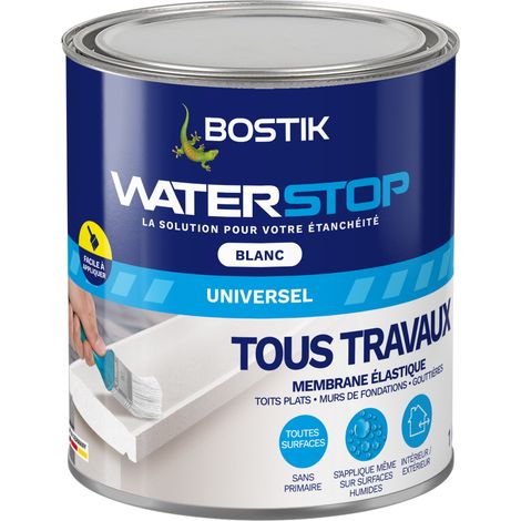 Bostik Waterstop - Membrane d'Étanchéité Toiture, Gouttières et Murs - Réparation Fuites, Infiltrations & Fissures - Résistant UV & Intempéries - Blanc - Pôt 1 kg (1/6)
