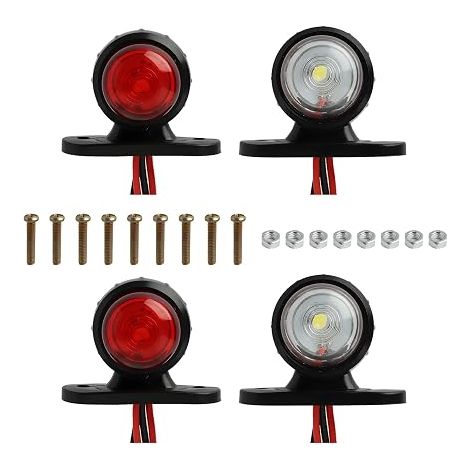 Feux de gabarit latéral LED, Ensemble de 4 Feux de Gabarit Latéraux Rouge Blanc 12v 24v, Lampe large à affichage circulaire double face, pour Remorque Camion Camionnette Fourgon Châssis Caravane (1/3)