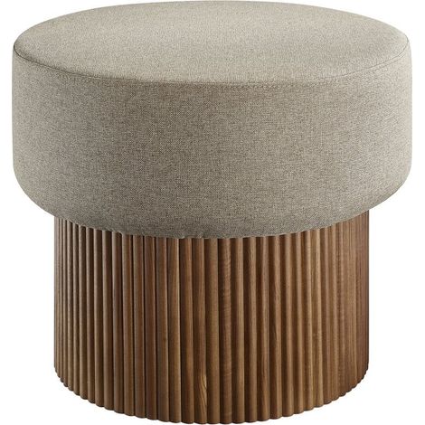 Pouf Coffre de Rangement Rond Tabouret en Bois de Noyer et Tissu Marron Ø 50 cm - PANGIVO (1/4)