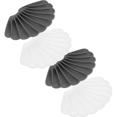 Porte-savon créatif en silicone en forme de coquillage (Lot 4), auto-drainant, avec design antidérapant, douche et cuisine. Gris et blanc (1/5)
