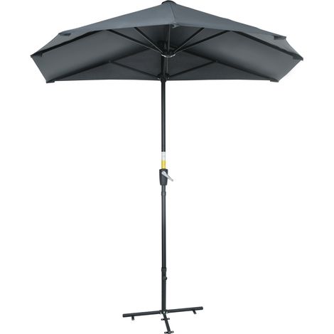 Outsunny Ombrellone a Semicerchio con Manovella e Tetto Anti UV Grigio