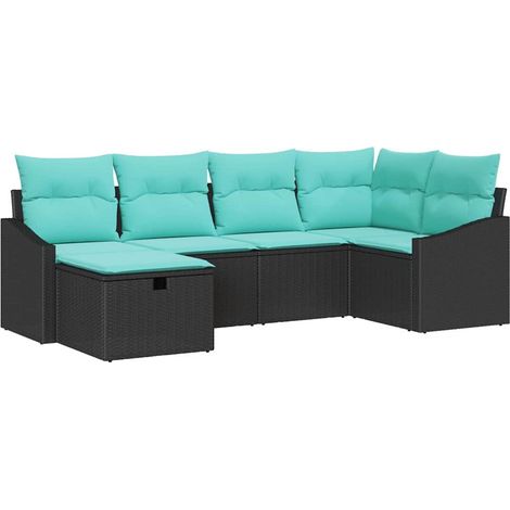 Sofa Set with Cushion with Storage 6 pcs Black Poly Rattan vidaXL