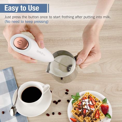 Mousseur À Lait Automatiques Pour Cafés - Expressos, Lattés - Cappucinos Et Machiattos - Acier Inoxydable Avec Support Et 2 Piles - Blanc (1/5)