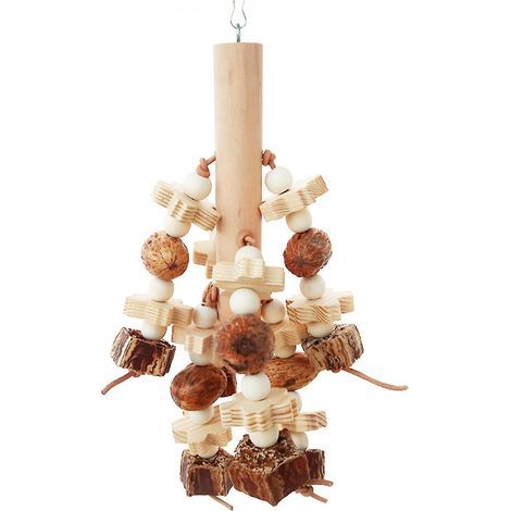 Jouet à mâcher en bois en forme de perroquet, 28 cm de hauteur, blocs de bois naturel, perles multicolores (1/4)