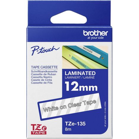 Brother TZe, TZ TZe-135 Couleur de ruban: transparent Couleur de police:blanc 12 mm 8 m