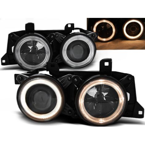 Paire de feux phares BMW E32 / E34 angel eyes noir-27361230 (1/2)