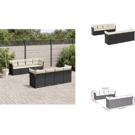 9-tlg. Garten-Sofagarnitur mit Kissen Schwarz Poly Rattan - Gartenmöbel - Outdoor Möbel - Rattan Sofa - Esstisch Set - Lounge Set (1/3)