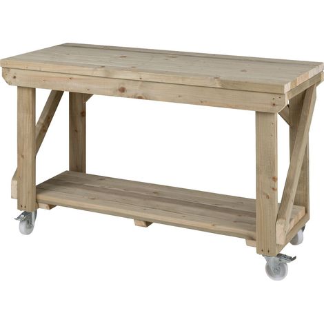 Indoor/outdoor workbench pressure treated station (H-90cm, D-64cm, L-150cm) with wheels