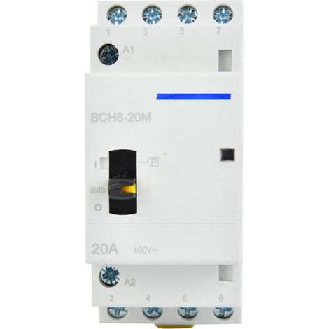 Contacteur AC domestique BCH8-20M 24V 20A 4P avec interrupteur manuel, pour rail DIN, 4 contacts normalement fermés. (1/5)