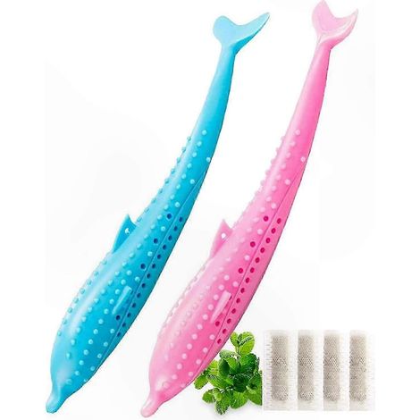 Lot de 2 brosses à dents chat en silicone forme poisson, jouet avec herbe à chat pour hygiène buccale et divertissement félin (1/5)