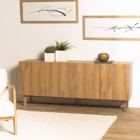 ETHAN - Buffet couleur naturelle 4 portes décor motif arrondi (1/5)