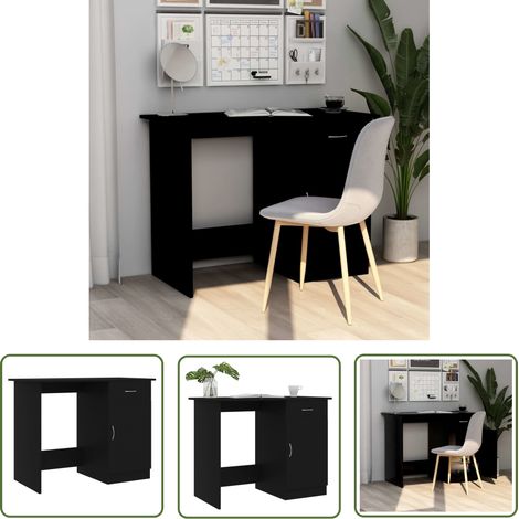 The Living Store Bureau Noir 100x50x76 cm Bois d’ingénierie - Bureau Noir - Bureau Design - Bureau Compact - Bureau Avec Tiroir - Meuble De Bureau (1/5)