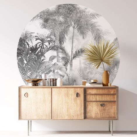 Sticker mural rond / cercle - Forêt Tropicale - Diamètre 30 cm - Adhésif MAT (1/3)