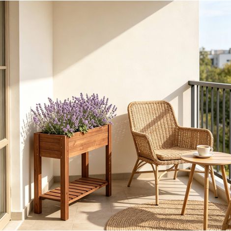 Jardinière surélevée en bois de sapin avec étagère 80 x 40 x 75 cm (1/5)