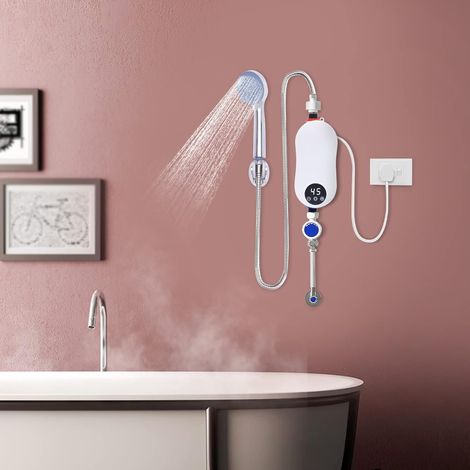 Elektrischer Durchlauferhitzer, 5500W 220V Mini Dusche Warmwasserbereiter mit Duschkopf für Küche Bad, Tragbarer Niederdruck Dusche Warmwasserbereiter mit LED-Anzeige (Badezimmerset)