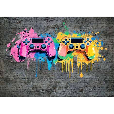 Papier peint enfant garçon gaming graffiti manette intissé 200x140 cm mural chambre enfant déco murale (1/5)