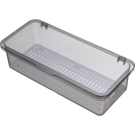 Plateau à couverts avec couvercle et égouttoir, conteneur de rangement Transparent anti-poussière pour argenterie à la mode, comptoir de cuisine gris (1/5)