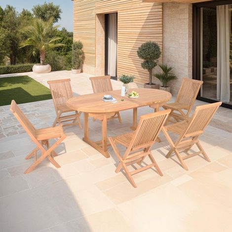 Table de jardin extensible 180-240 + 6 chaises pliantes teck - GARDENA