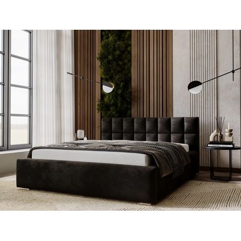 Lit rembourré avec rangement 120x200 velours noir Hugo (1/5)