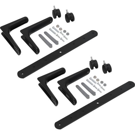 Lot de 2 supports pour paravent réglables en largeur, déplaçables, en alliage d'aluminium, pieds pour cloison de séparation avec roulettes, noir. (1/5)