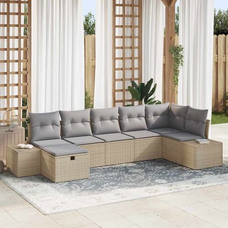 vidaXL Set Divano da Giardino con cuscino 7 pcs Beige polyrattan (1/5)